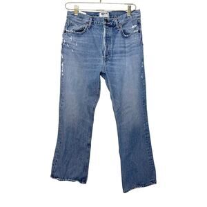 Agolde Taylor High Rise Kick Flare Jeans Women 29 Blue Distressed Denim Boho